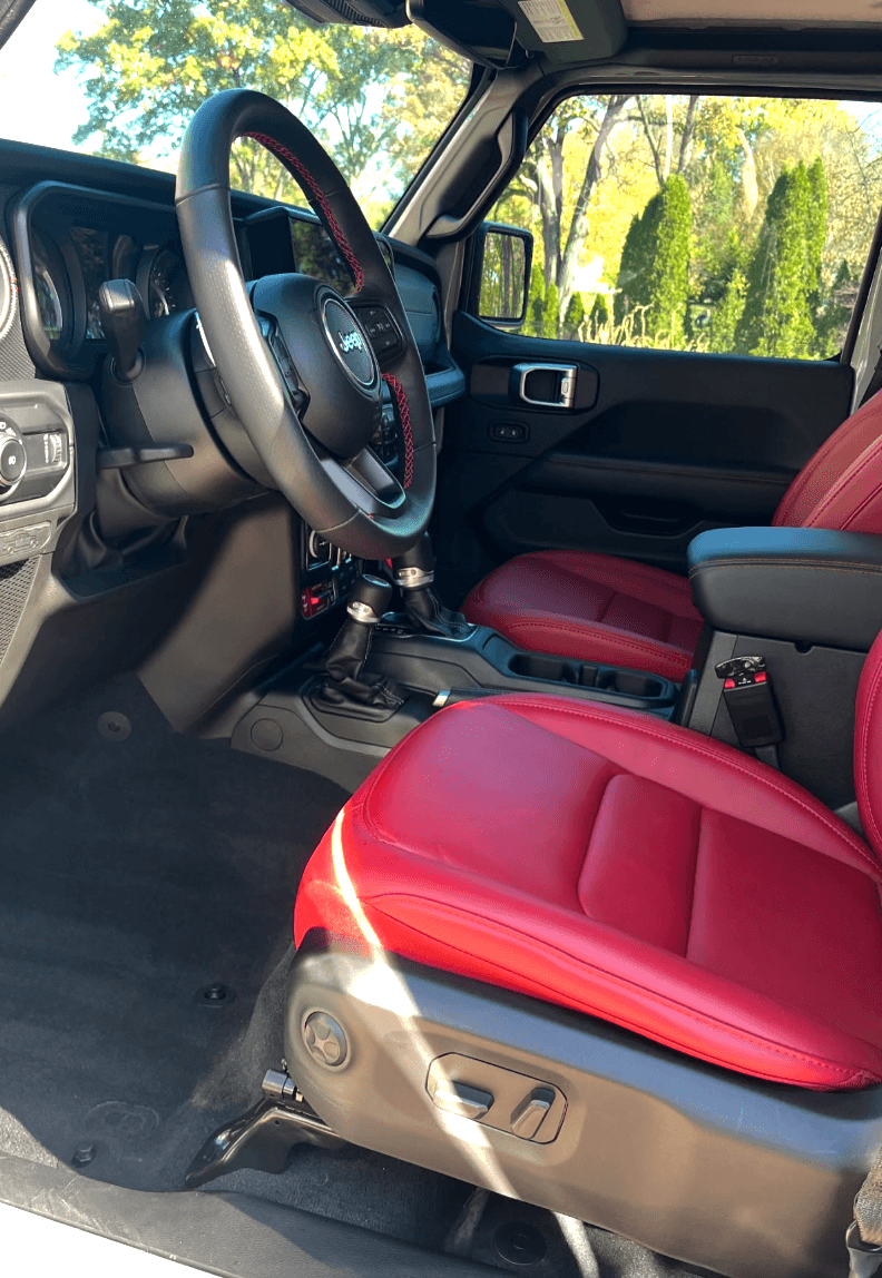 Jeep Wrangler red leather seats after interior detail