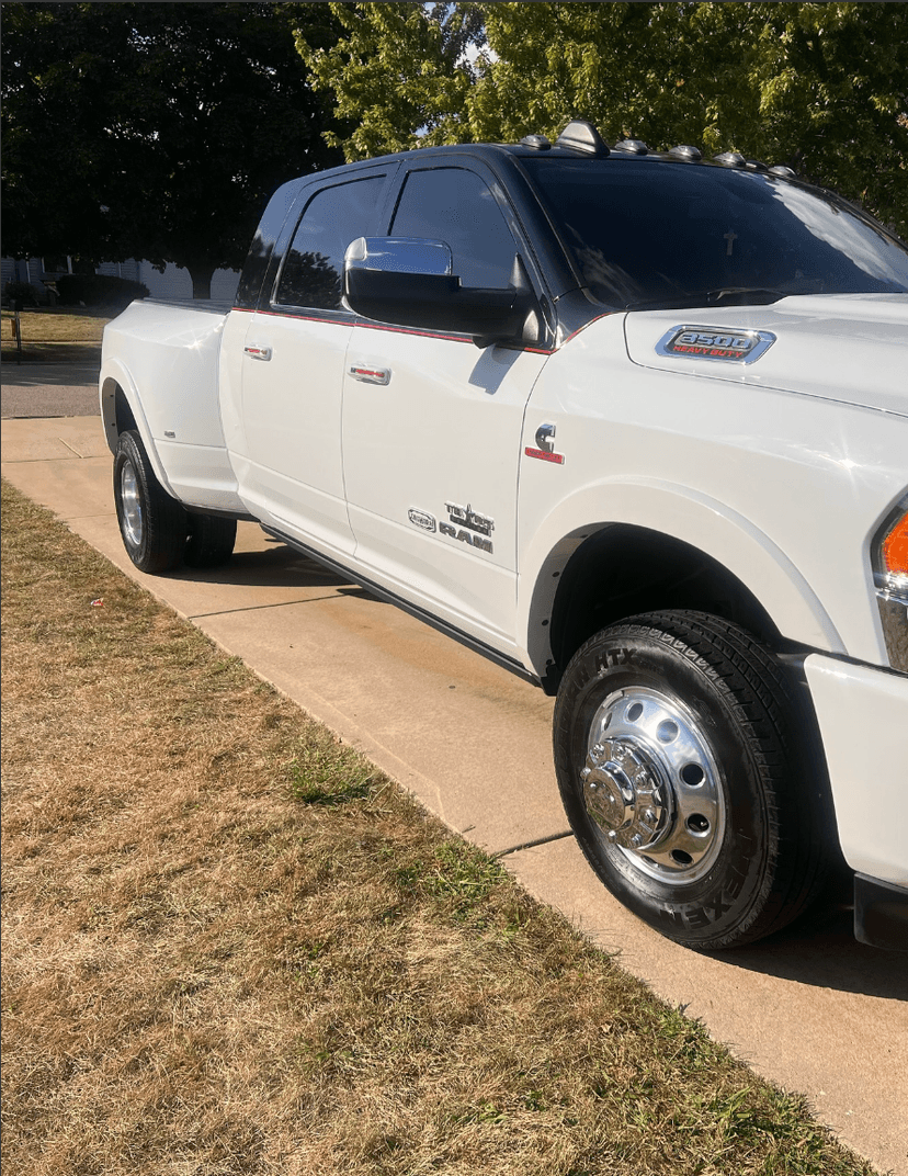 White Ram 3500 with brilliant paint finish after exterior prep and coating